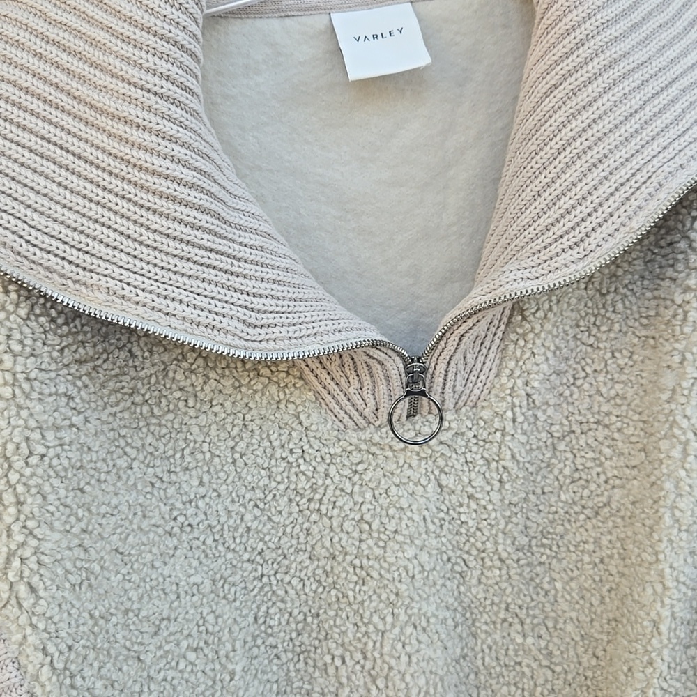 VARLEY Rogers 1/4 Zip Cowl Neck Sherpa Knit Sweater-Beige - Picture 7 of 8